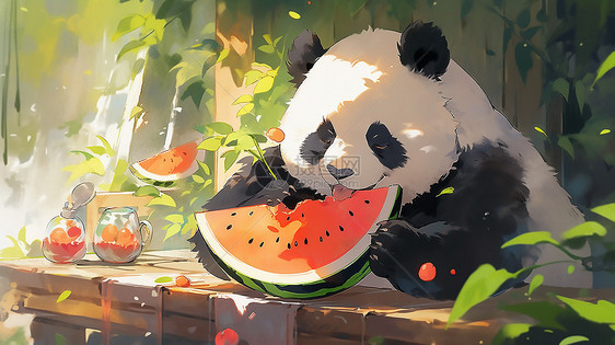 吃西瓜的熊猫图片