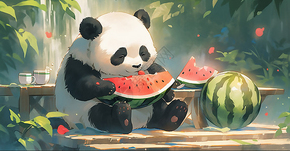 可爱吃瓜的熊猫背景图片