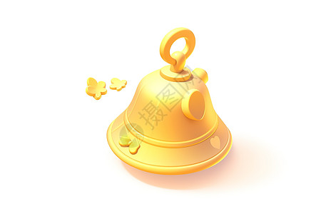 金色小铃铛3D图标白色背景图片