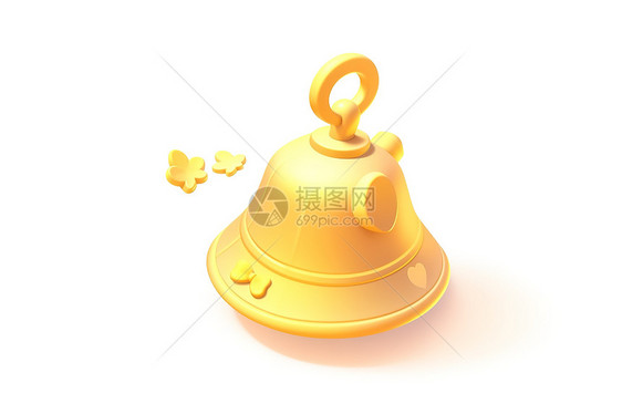 金色小铃铛3D图标白色背景图片