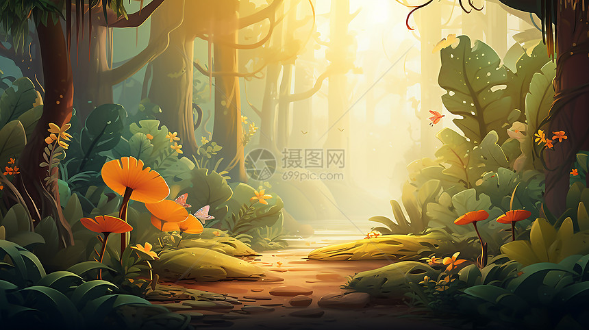 卡通可爱绘本背景草森林草地插画图片下载-正版图片402509180-摄图网