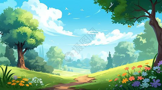 草森林草地小清新卡通可爱背景插画图片下载-正版图片402509174-摄图网