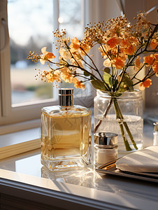 窗台前的花瓶放在香薰精油旁边图片