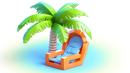 沙滩椅椰子树3D图标图片