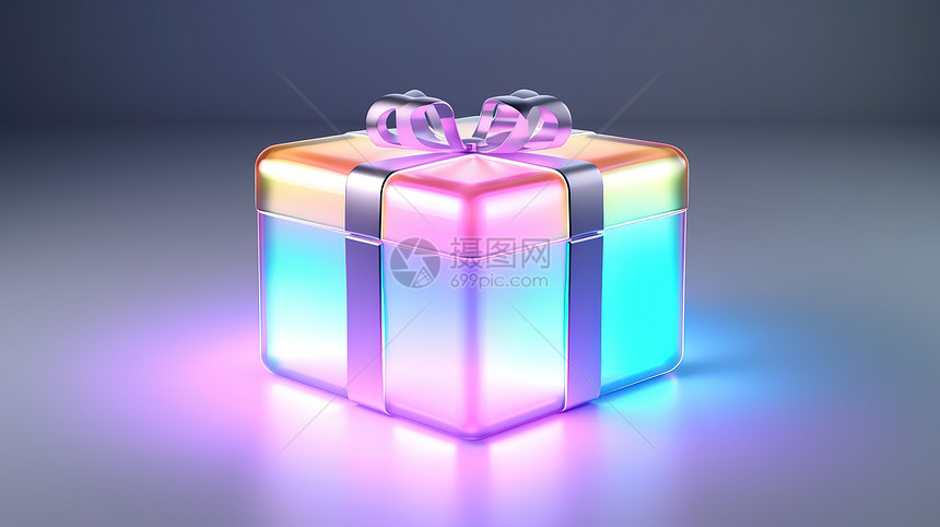 炫彩闪光的礼物盒3D图标图片