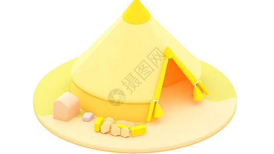 黄色尖顶露营帐篷的3D图标背景图片