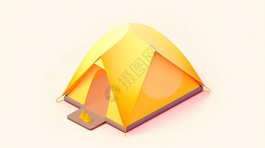 黄色圆顶精致露营帐篷的3D图标背景图片
