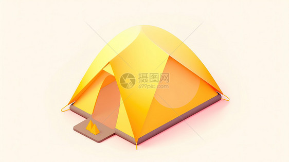 黄色圆顶精致露营帐篷的3D图标图片