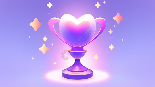 炫彩紫色爱心奖杯3D图标背景图片