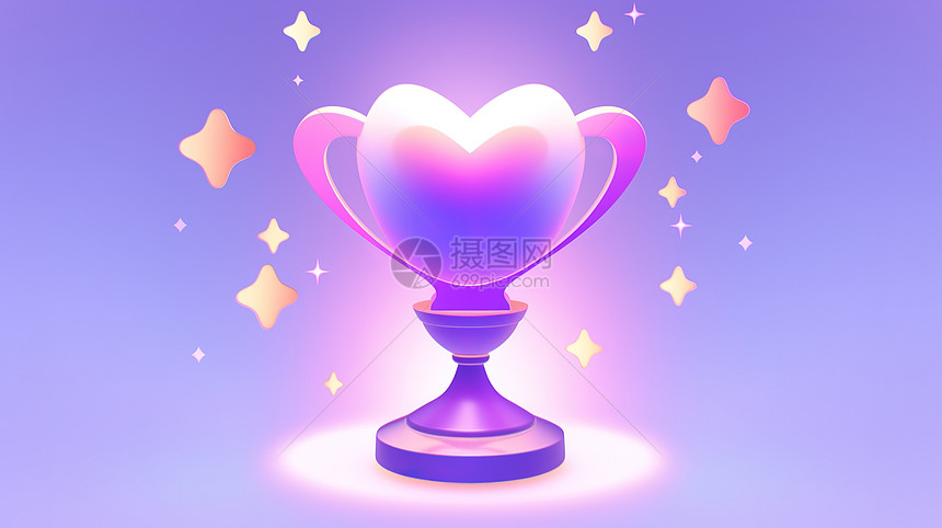 炫彩紫色爱心奖杯3D图标图片