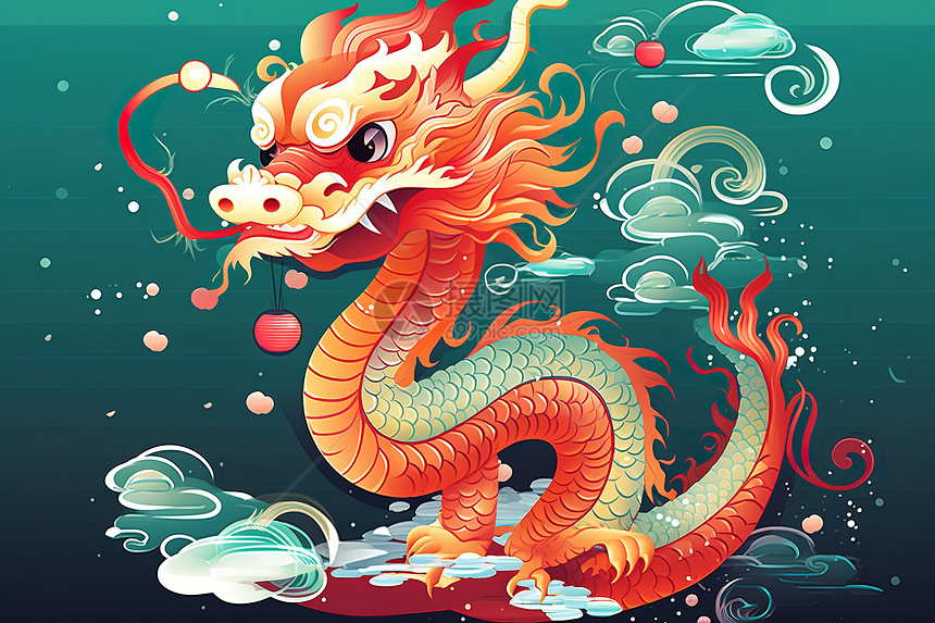 中国龙可爱微笑腾云新年龙插画图片下载-正版图片402509631-摄图网