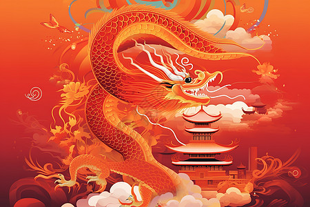 中国龙插图生肖龙背景图片