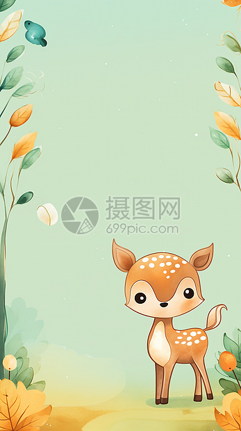 绿色背景小鹿绘本背景插画图片下载-正版图片402509743-摄图网
