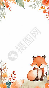 可爱小狐狸水彩风绘本边框图片