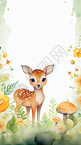 蘑菇丛林可爱小鹿绘本边框设计图片