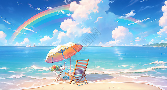海边的遮阳伞和躺椅背景图片