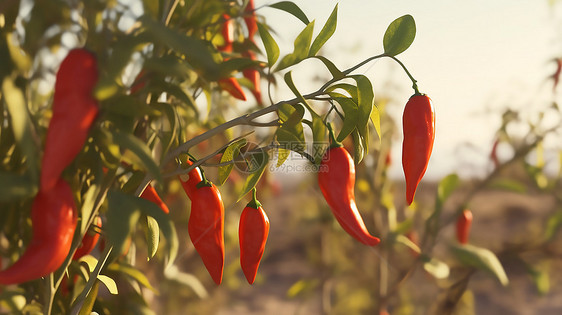 生长成熟的红辣椒图片
