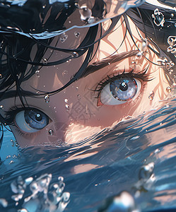 在水底的大眼睛的女孩图片