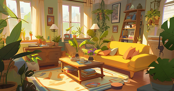 阳光照在小清新的客厅里图片