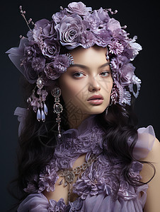重工紫色系华丽装扮的时尚女人图片
