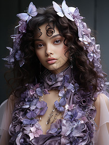 紫色蝴蝶主题重工装扮时尚女人图片