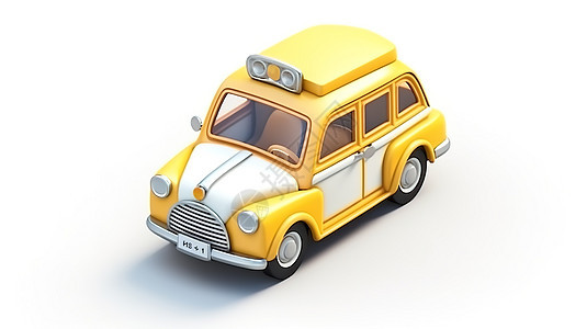 3D黄色小汽车图标图片