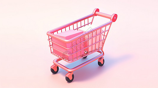 迷你粉色购物车3D图片