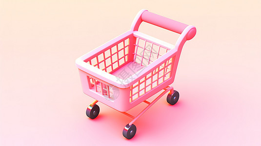 迷你卡通粉色购物车3D图片