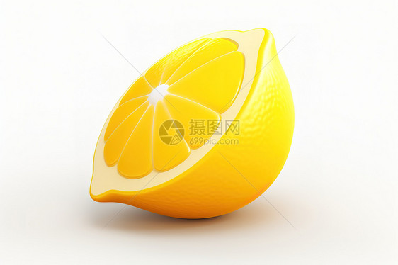 黄色切开的柠檬3D卡通图标图片