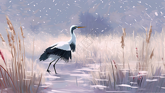 冬天白鹭站在湖水中图片