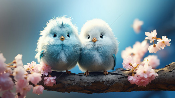 两可爱的爱情鸟在桃花枝上图片