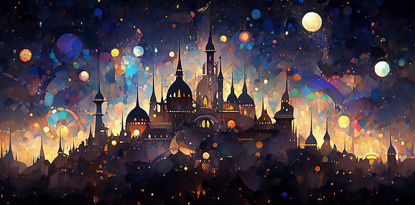 星空城堡夜景背景图片