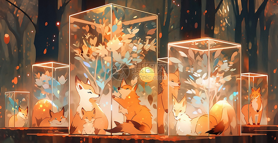 狐狸动物展览插画图片