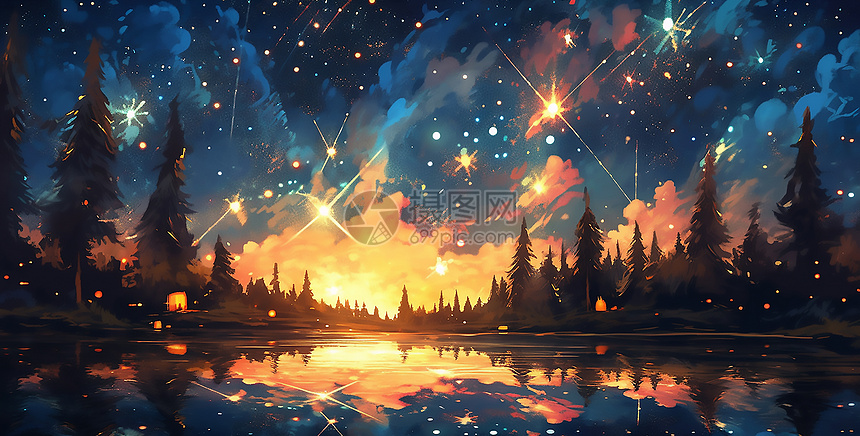 夕阳星空风景插画图片下载-正版图片402511846-摄图网