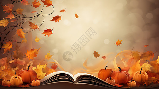 秋天落叶散落在书本上图片