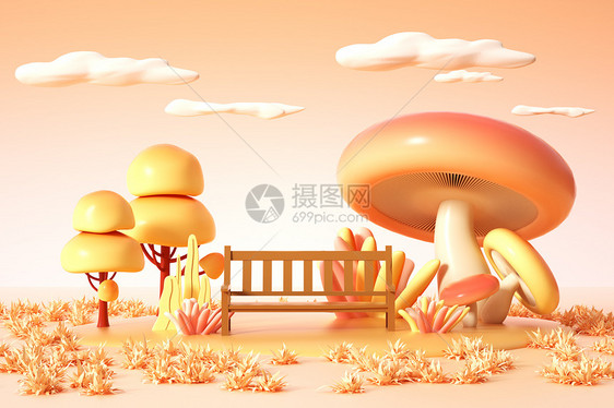 秋季蘑菇草地场景图片