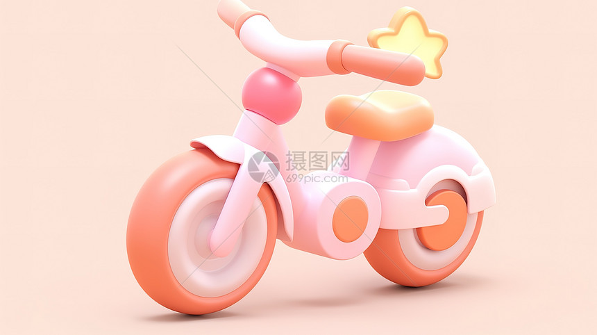 可爱的儿童双轮自行车3D图标图片