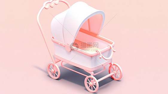 时尚婴儿手推车3D图标图片