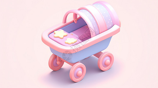 可爱现代时尚卡通婴儿BB车3D图标图片