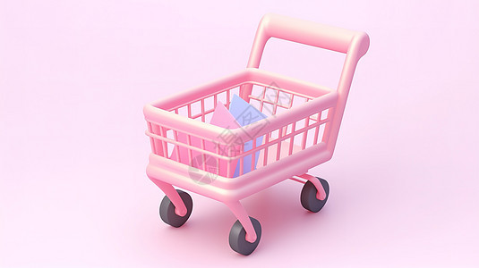粉色卡通的购物车3D图片