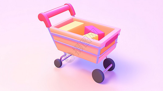 迷你粉色购物车卡通3D图片
