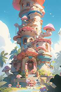 巨大的蘑菇屋背景图片