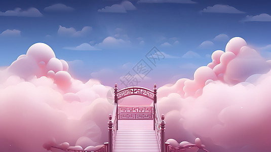 七夕情人节拱桥粉色浪漫背景图片