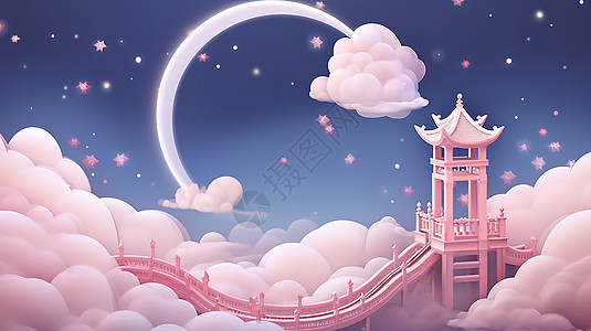 情人节拱桥粉色浪漫七夕背景背景图片