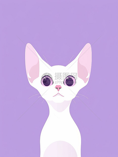 大眼睛漂亮的卡通白猫图片