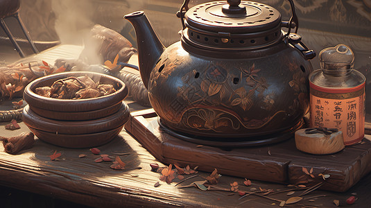 炉子煮茶背景图片