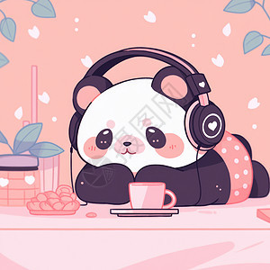 戴着耳麦听音乐的可爱卡通熊猫图片