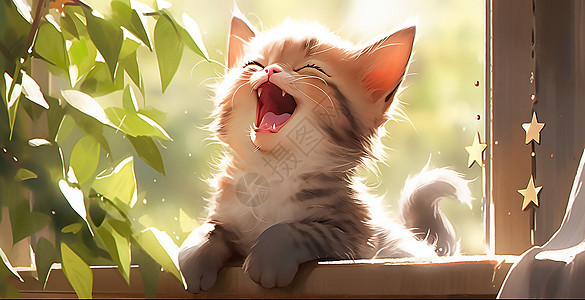 晒太阳的小花猫图片