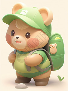 背着绿色可爱的立体卡通小熊背景图片