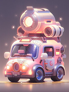 科技感粉色可爱的卡通汽车背景图片